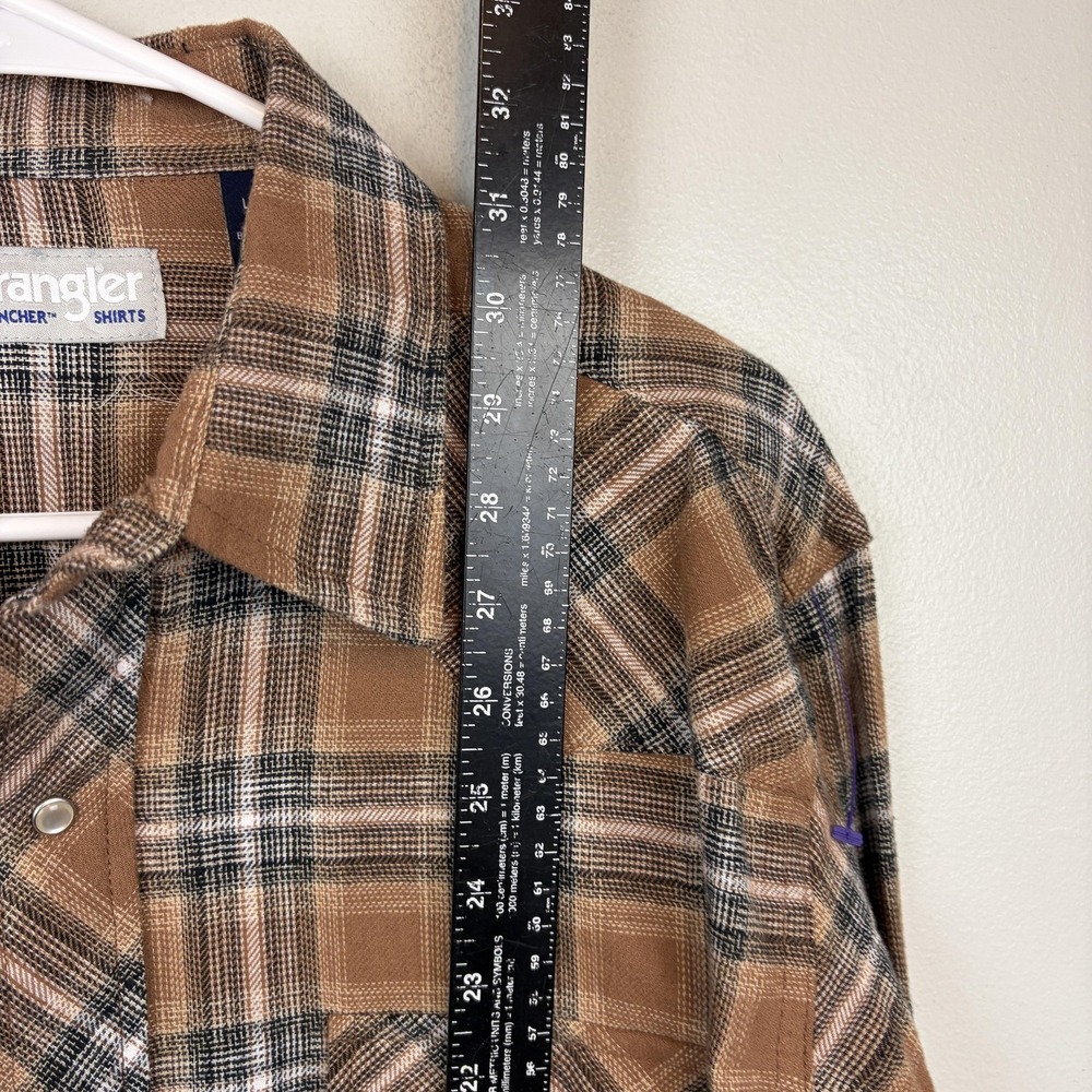 Wrangler Shirt Mens Large Brown Plaid Western Pearl Snap Flannel Long Sleeve‎ - Picture 6 of 8